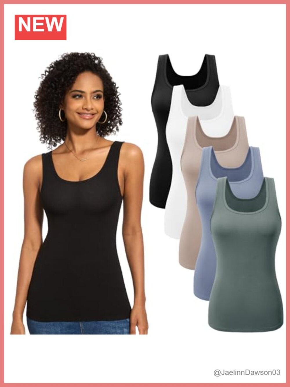 Ribbed Tank Tops 5 Pack Women Layering Undershirts Sleeveless Scoop Neck